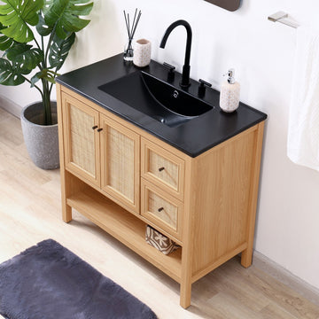 Jasper Rattan Modern Coastal 2-Shelf Bath Vanity Cabinet Only (Sink Basin Not Included)